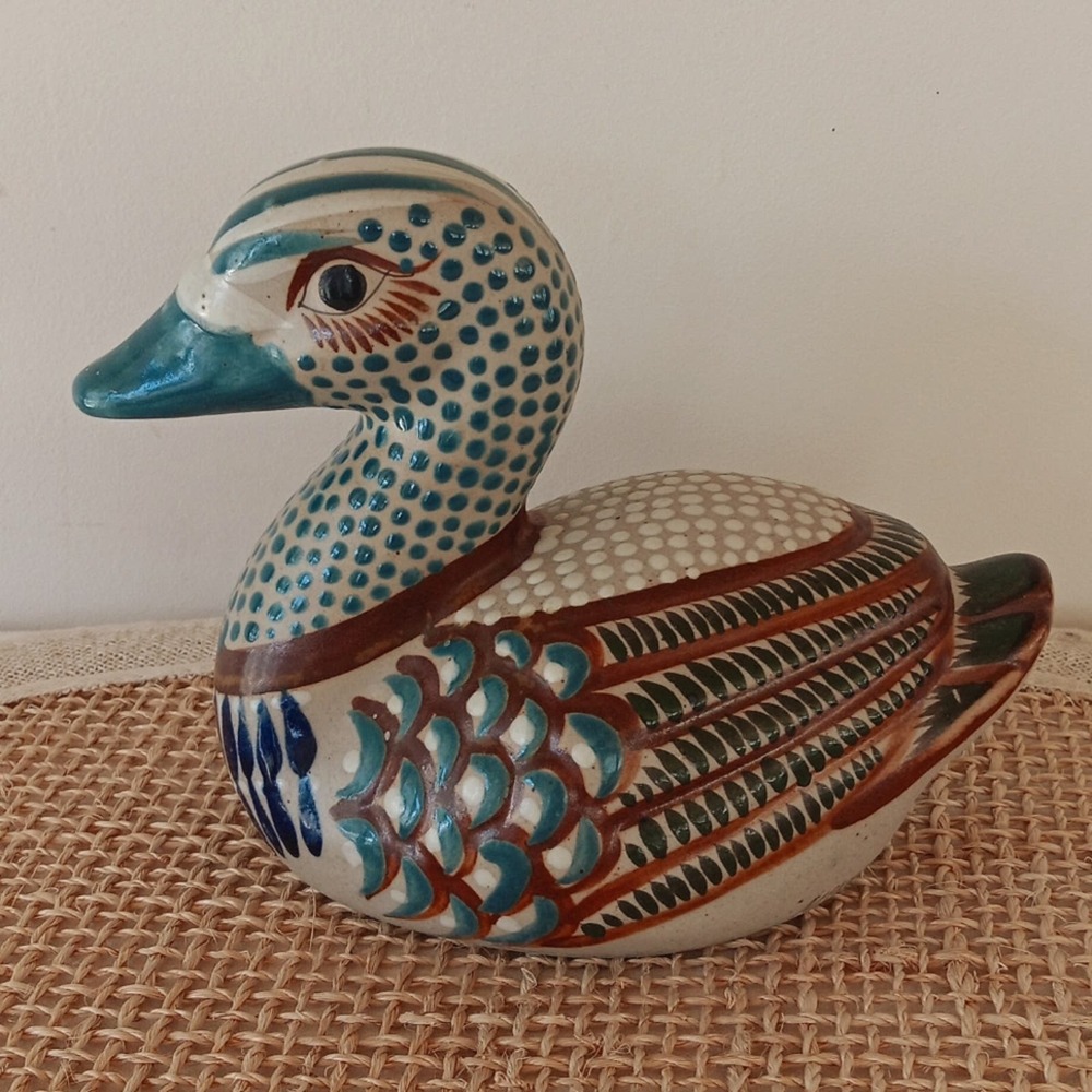 Mexican Tonala Pottery Duck Hand Painted